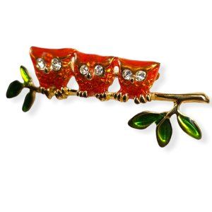 Vintage Brooch 90's BOHO Colorful Owls Jewels